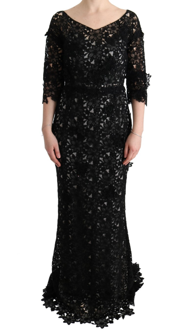 Dolce & Gabbana Black floral long dress in cotton silk