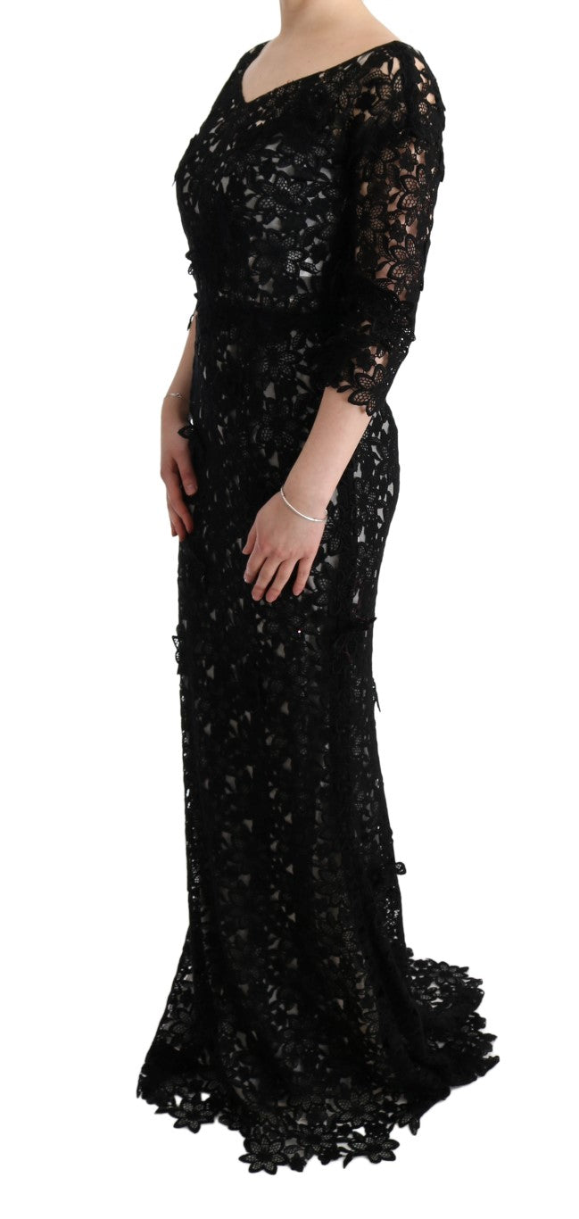 Dolce & Gabbana Black floral long dress in cotton silk-2