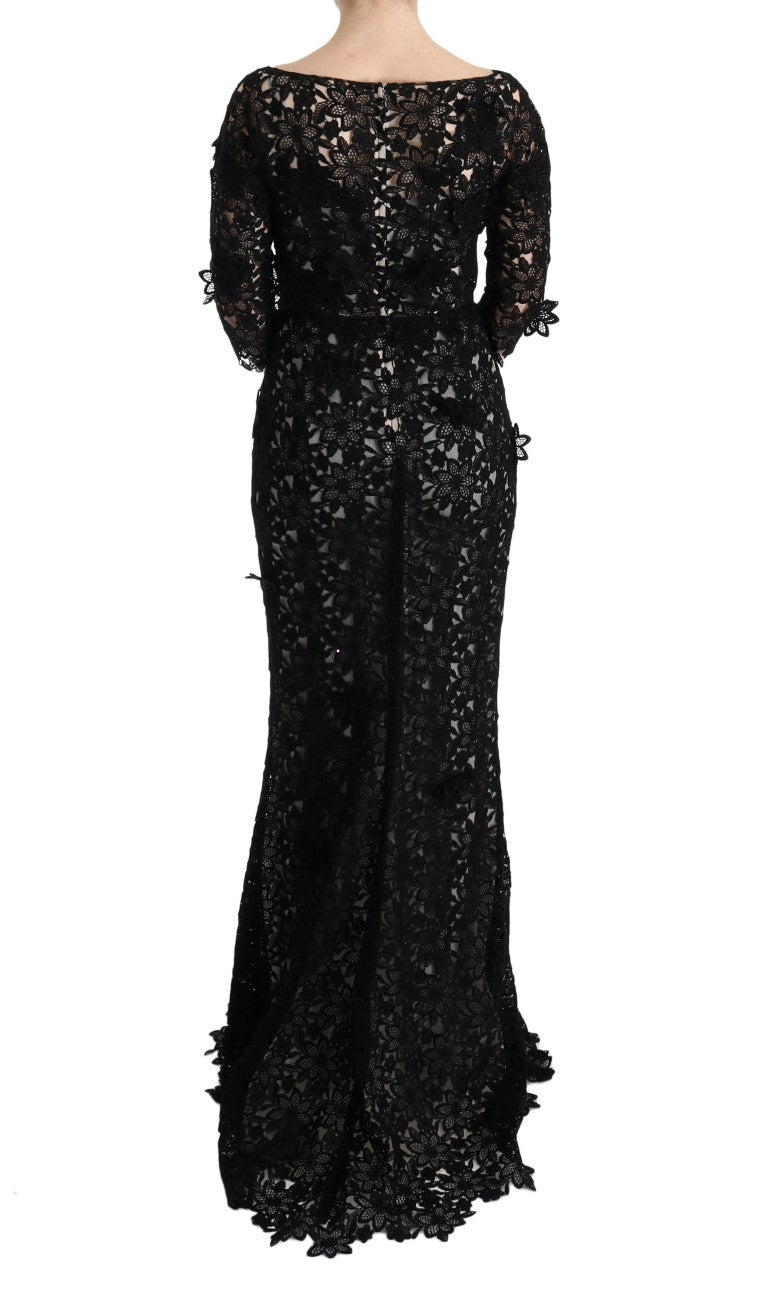 Dolce & Gabbana Black floral long dress in cotton silk-3