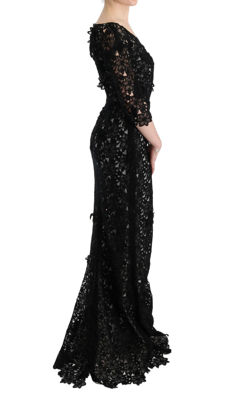 Dolce & Gabbana Black floral long dress in cotton silk-4