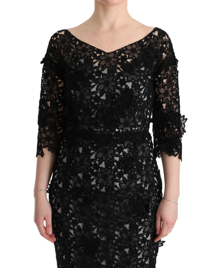 Dolce & Gabbana Black floral long dress in cotton silk-5