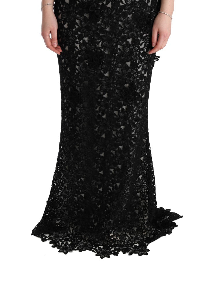 Dolce & Gabbana Black floral long dress in cotton silk-6