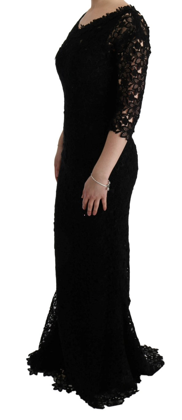 Dolce & Gabbana Black Floral Long Ricamo Sheath Dress-2