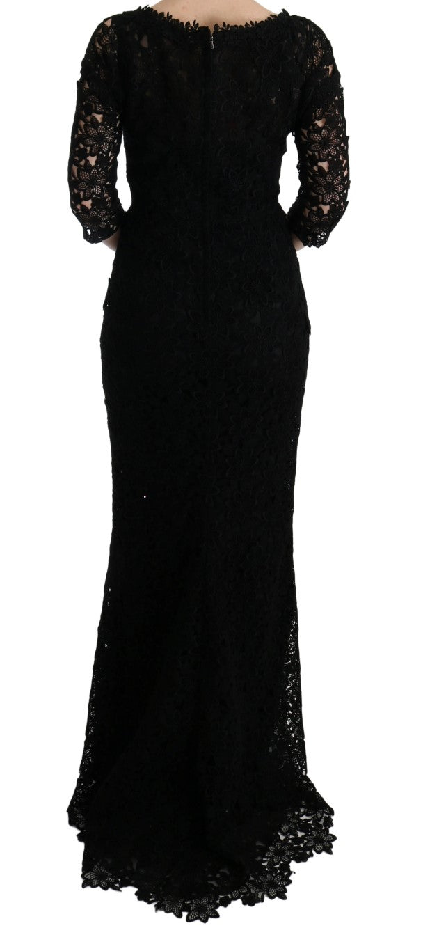 Dolce & Gabbana Black Floral Long Ricamo Sheath Dress-3