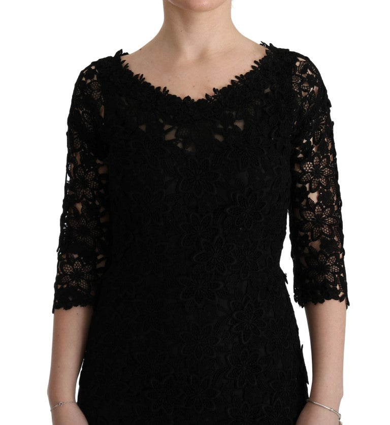 Dolce & Gabbana Black Floral Long Ricamo Sheath Dress-5