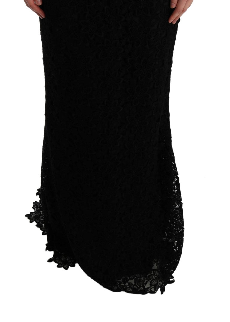 Dolce & Gabbana Black Floral Long Ricamo Sheath Dress-6