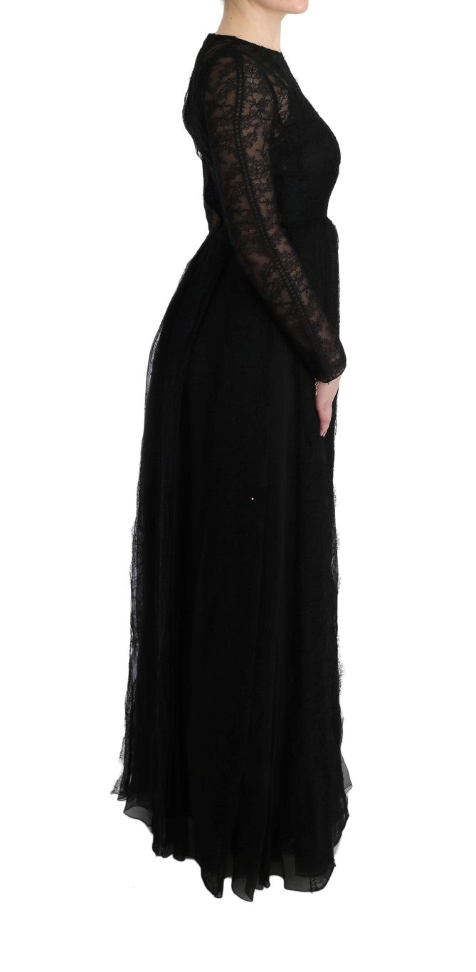 Dolce & Gabbana Black floral lace cult dress in silk-4