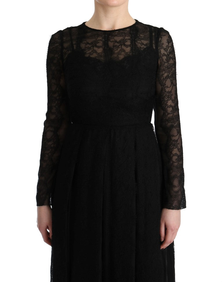Dolce & Gabbana Black floral lace cult dress in silk-5