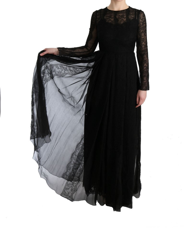 Dolce & Gabbana Black floral lace cult dress in silk-6