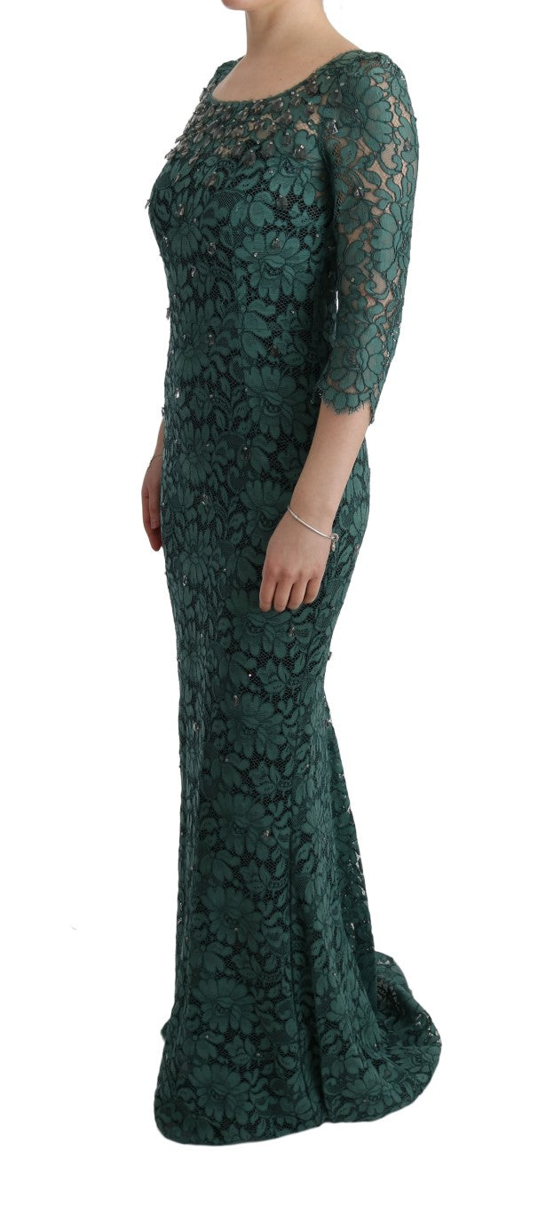 Dolce & Gabbana Green Floral Crystal Ricamo Sheath Dress-2