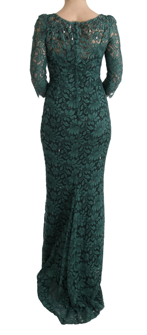 Dolce & Gabbana Green Floral Crystal Ricamo Sheath Dress-3