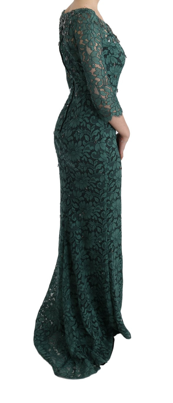 Dolce & Gabbana Green Floral Crystal Ricamo Sheath Dress-4