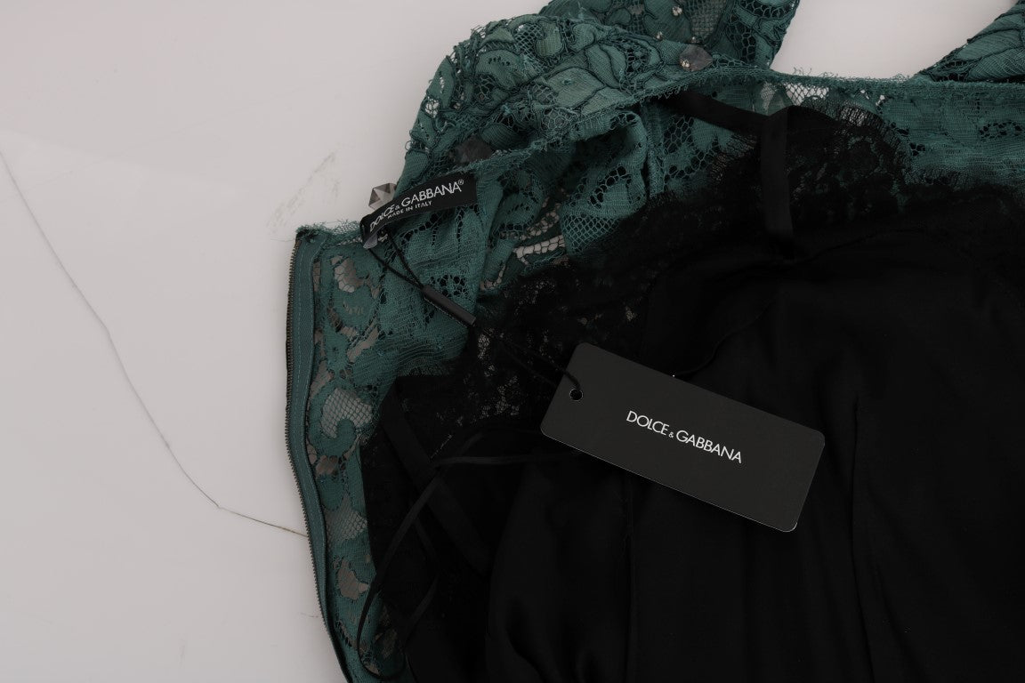 Dolce & Gabbana Green Floral Crystal Ricamo Sheath Dress-7