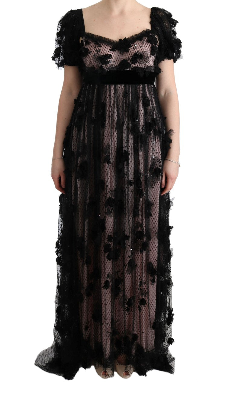 Dolce & Gabbana black and pink silk appliqué shift dress-1