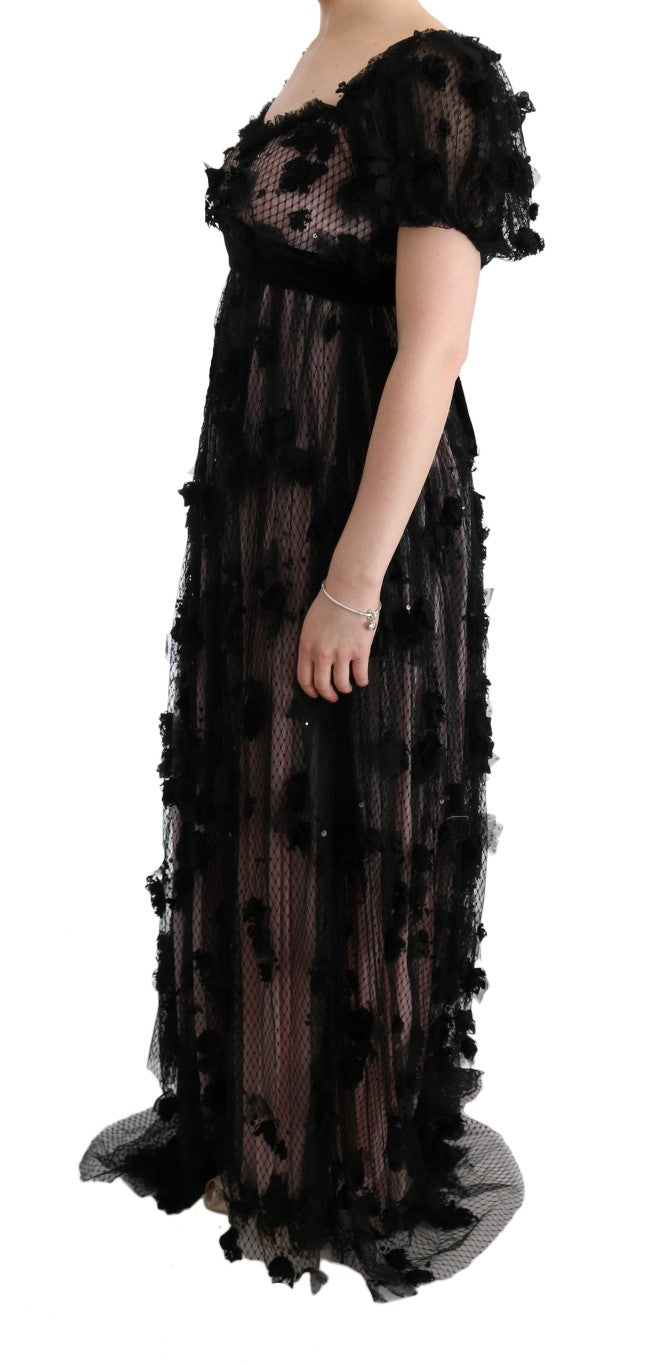 Dolce & Gabbana black and pink silk appliqué shift dress-2