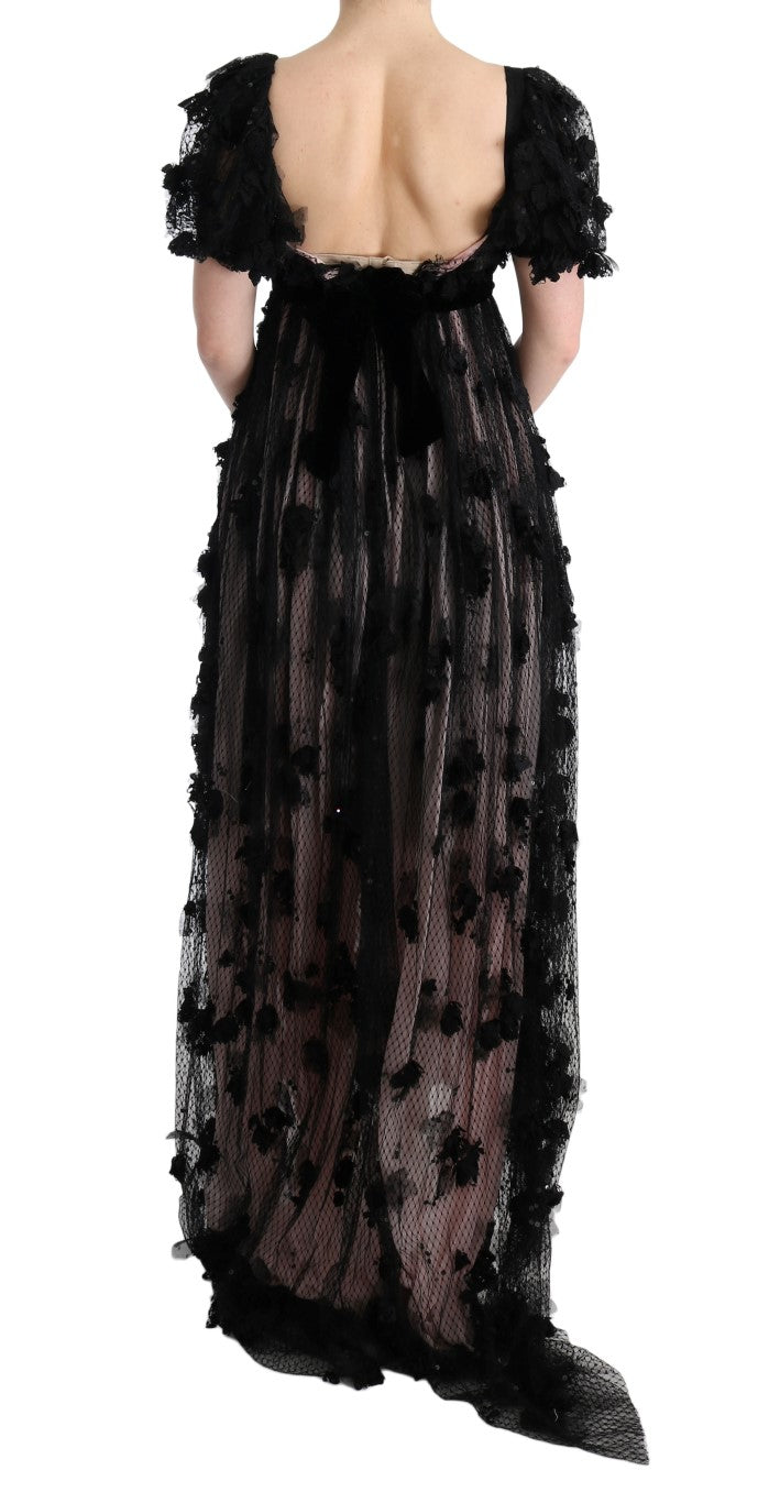 Dolce & Gabbana black and pink silk appliqué shift dress-3