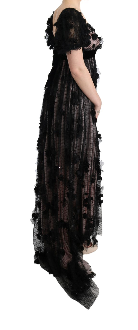 Dolce & Gabbana black and pink silk appliqué shift dress-4