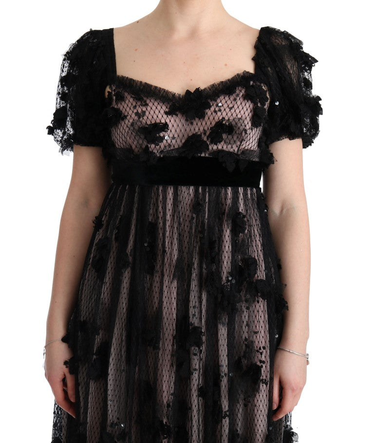 Dolce & Gabbana black and pink silk appliqué shift dress-5