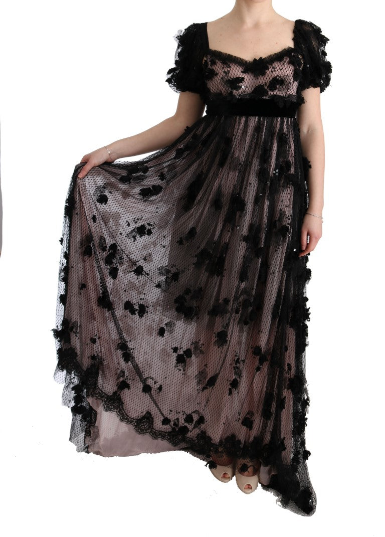 Dolce & Gabbana black and pink silk appliqué shift dress-6