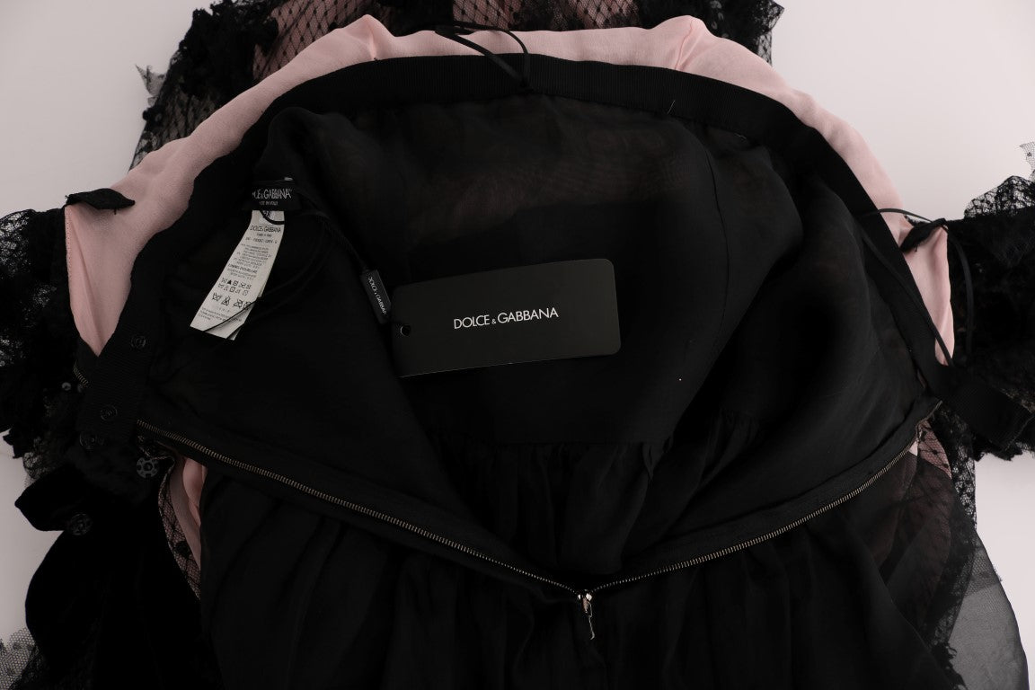 Dolce & Gabbana black and pink silk appliqué shift dress-7