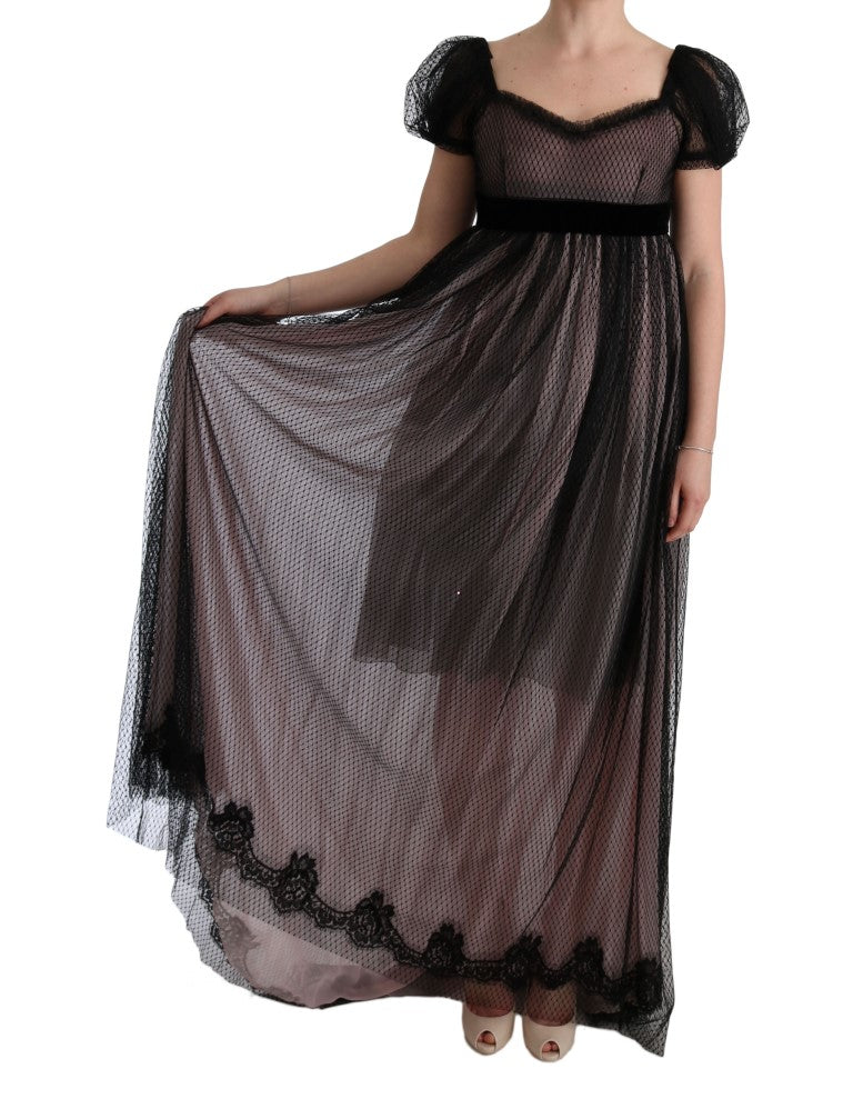 Dolce & Gabbana Long black and pink silk shift dress-6
