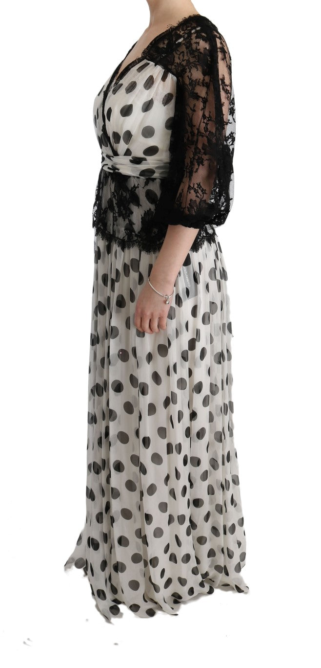 Dolce & Gabbana black and white polka dot dress with floral pattern-2