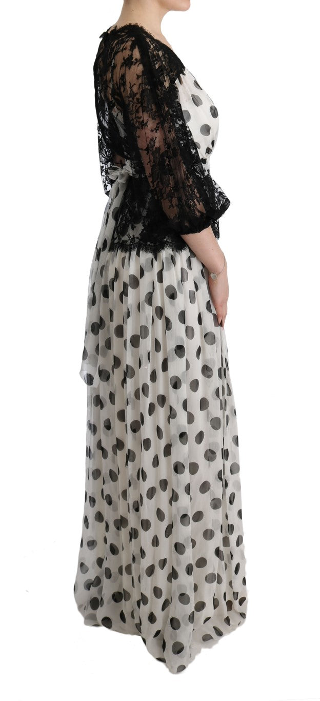 Dolce & Gabbana black and white polka dot dress with floral pattern-4