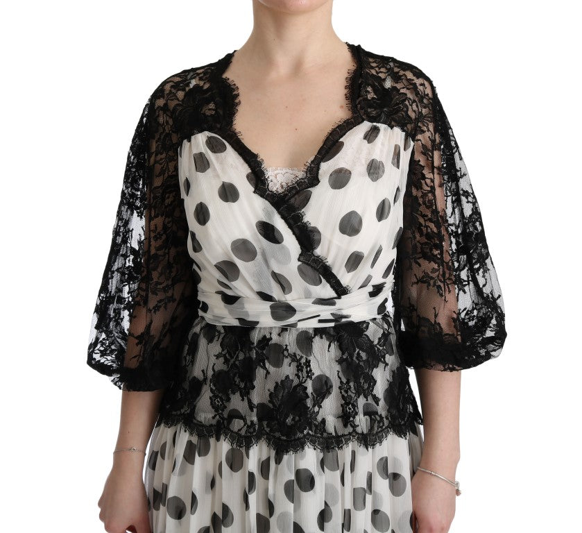 Dolce & Gabbana black and white polka dot dress with floral pattern-5