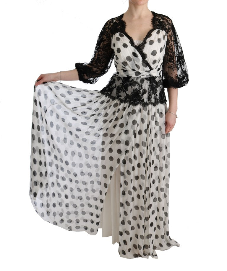 Dolce & Gabbana black and white polka dot dress with floral pattern-6