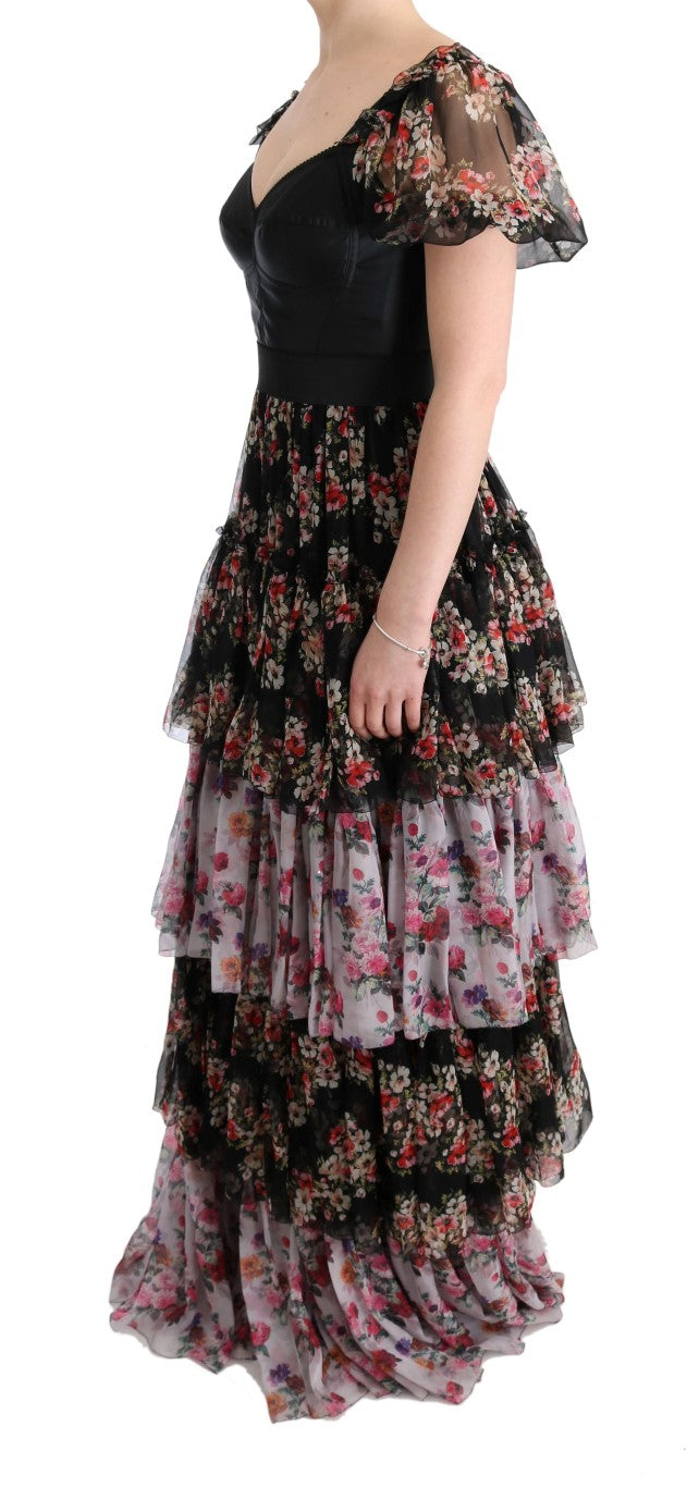 Dolce & Gabbana Multicolor Silk Stretch Floral Shift Long Dress-2