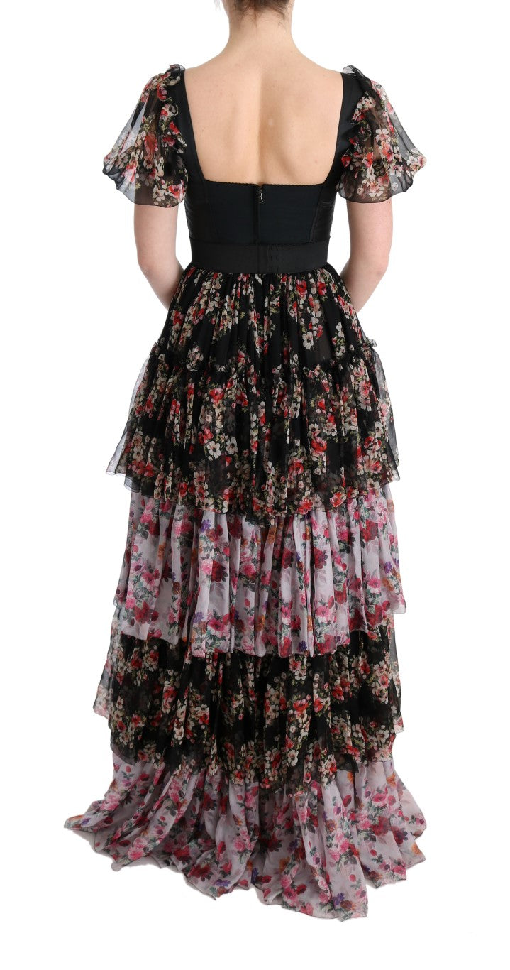 Dolce & Gabbana Multicolor Silk Stretch Floral Shift Long Dress-3