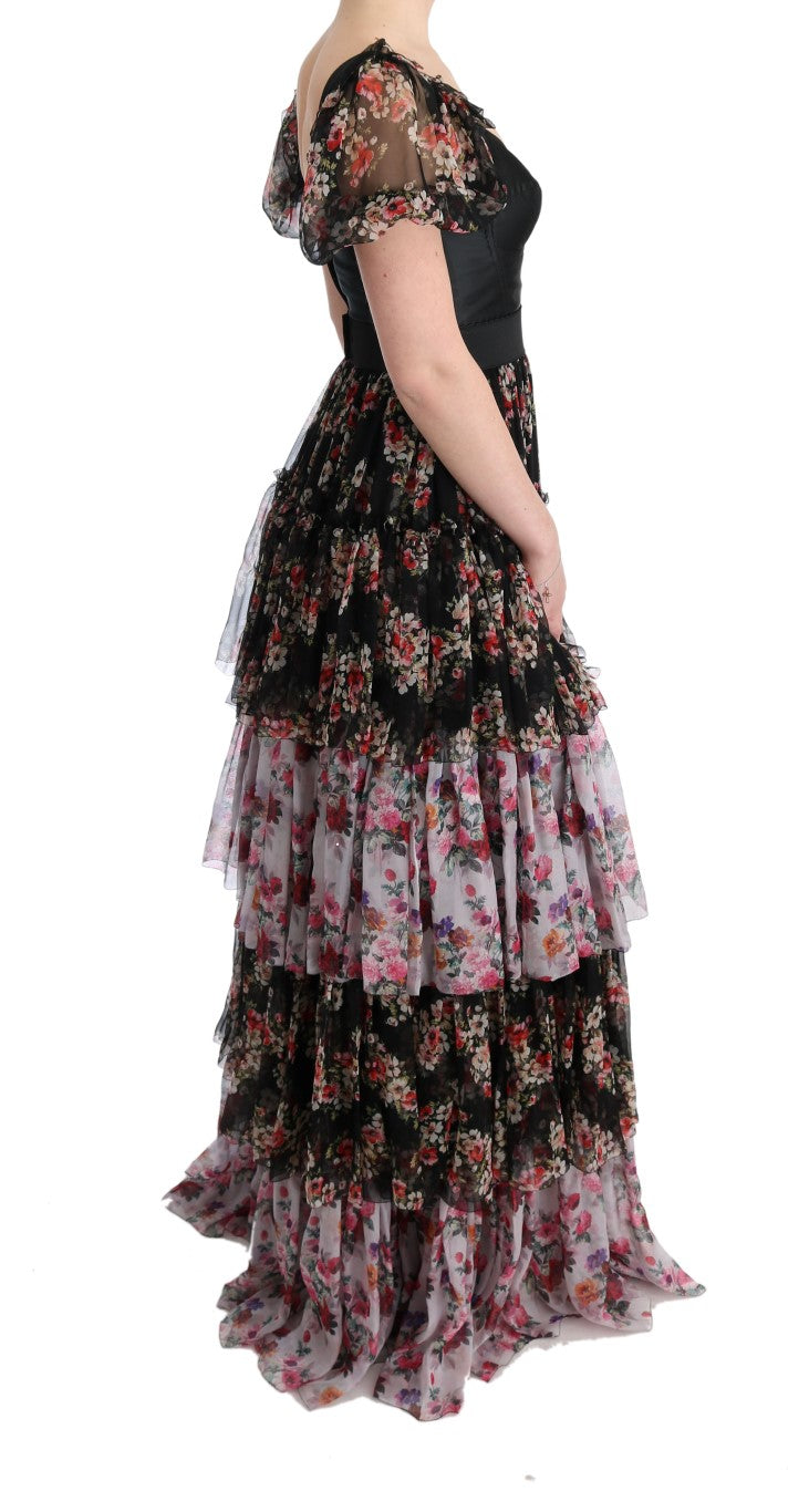 Dolce & Gabbana Multicolor Silk Stretch Floral Shift Long Dress-4
