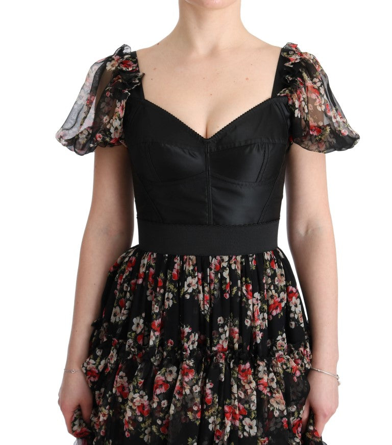 Dolce & Gabbana Multicolor Silk Stretch Floral Shift Long Dress-5