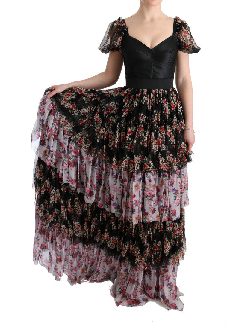 Dolce & Gabbana Multicolor Silk Stretch Floral Shift Long Dress-6