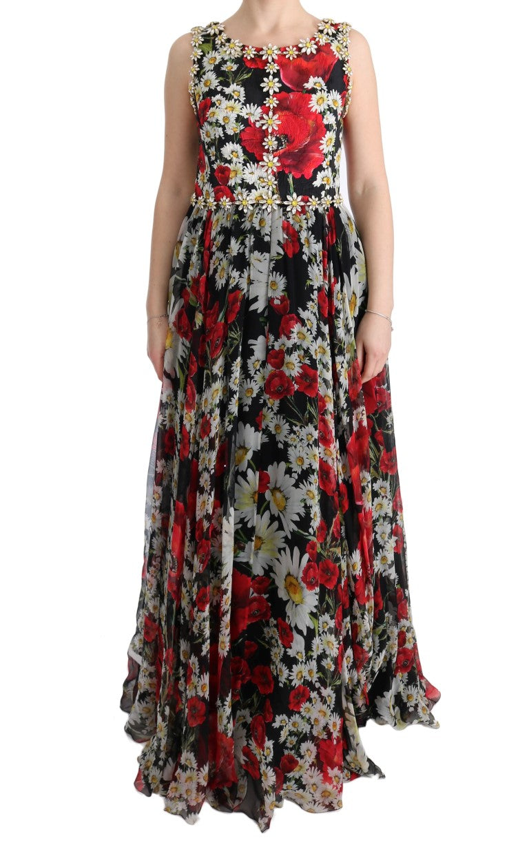 Dolce & Gabbana long maxi dress in floral silk with crystal
