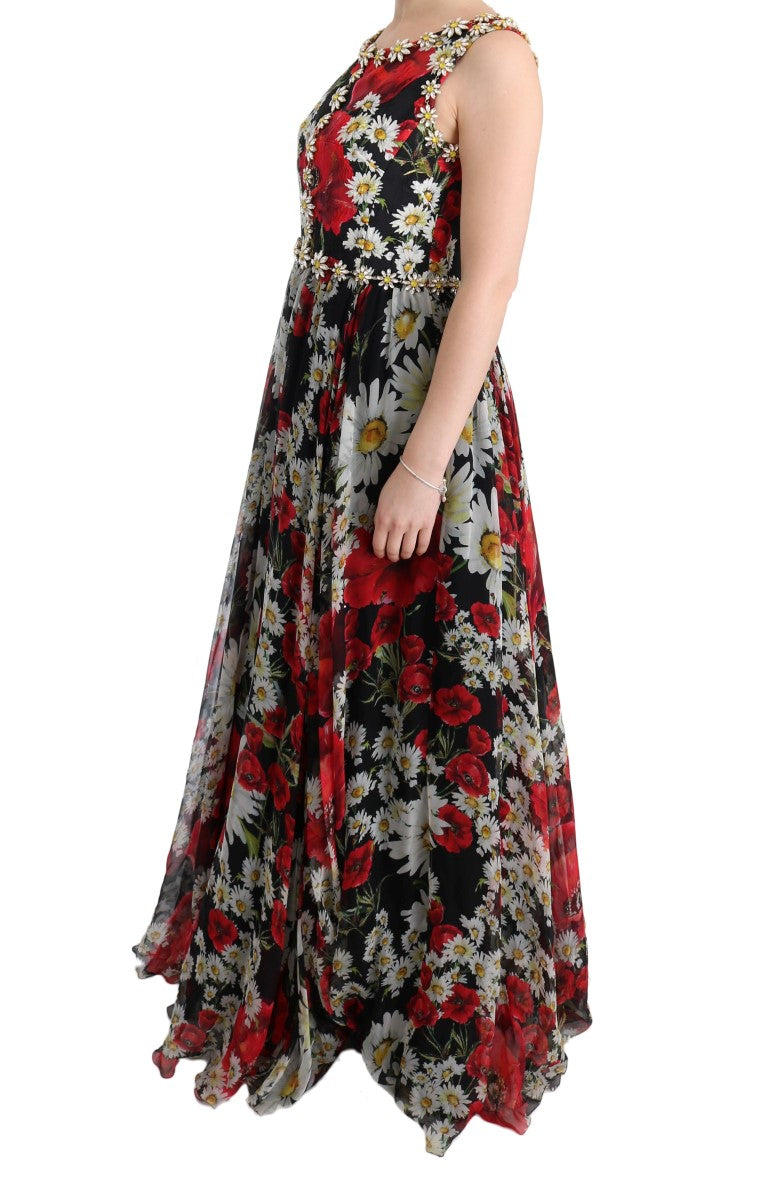 Dolce & Gabbana long maxi dress in floral silk with crystal-2