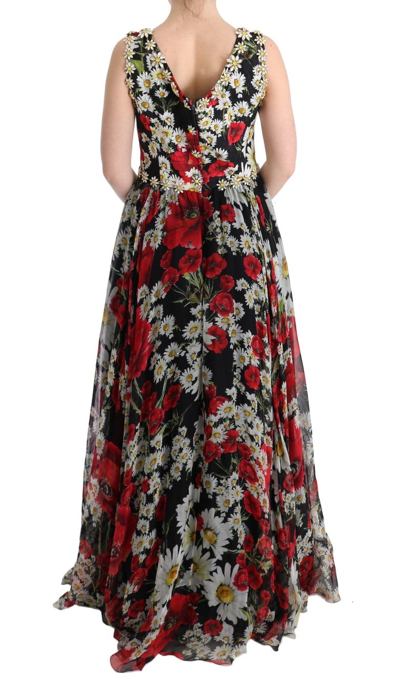 Dolce & Gabbana long maxi dress in floral silk with crystal-3