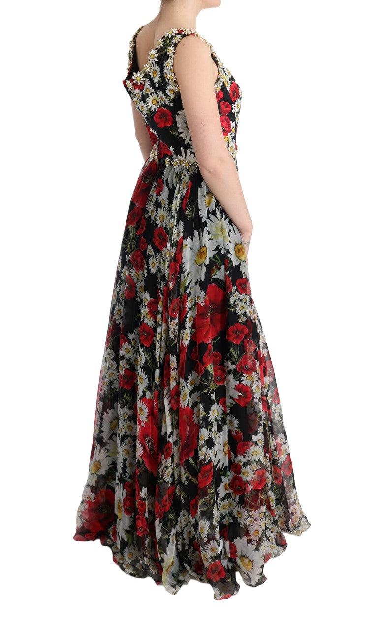 Dolce & Gabbana long maxi dress in floral silk with crystal-4
