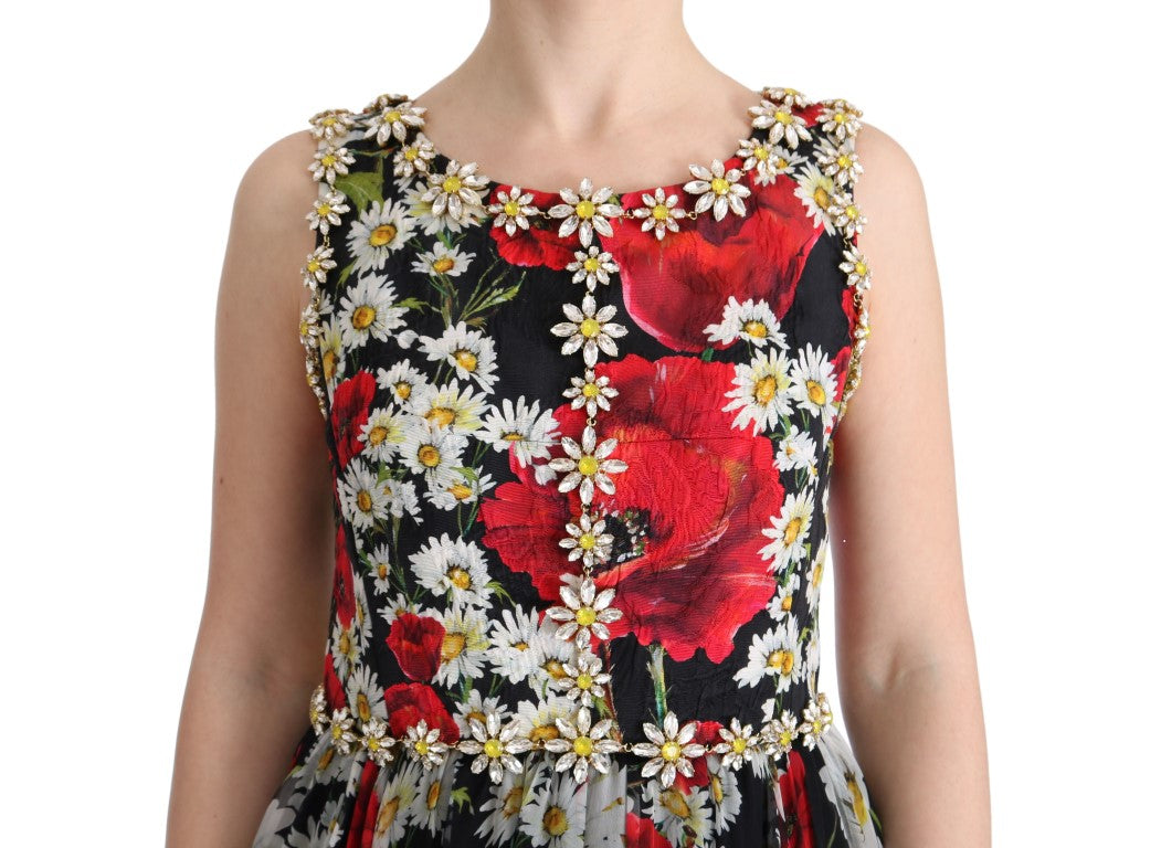 Dolce & Gabbana long maxi dress in floral silk with crystal-5