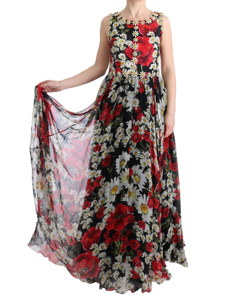 Dolce & Gabbana long maxi dress in floral silk with crystal-6