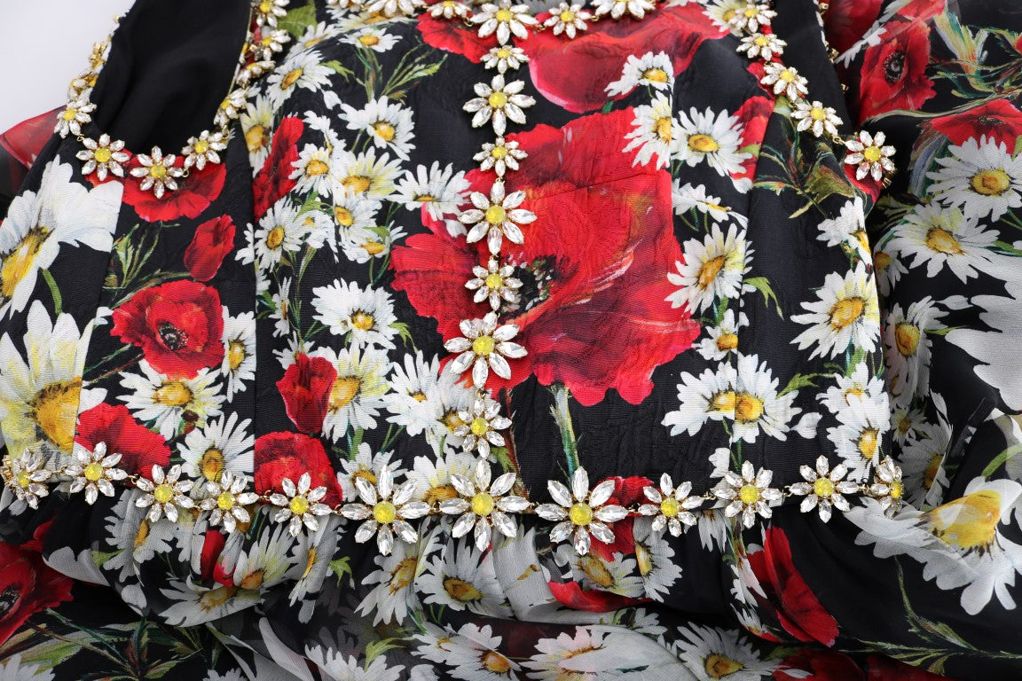 Dolce & Gabbana long maxi dress in floral silk with crystal-7