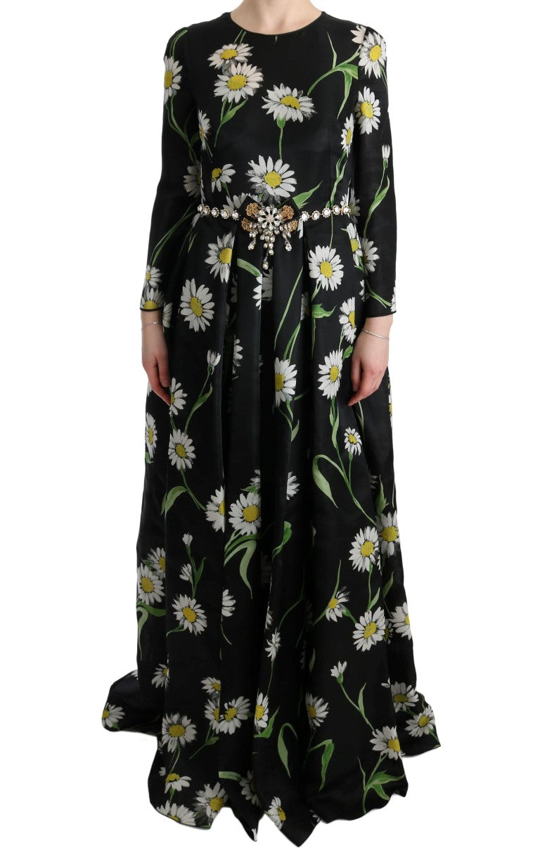 Dolce & Gabbana Long maxi dress with sunflower print in silk, multicolor
