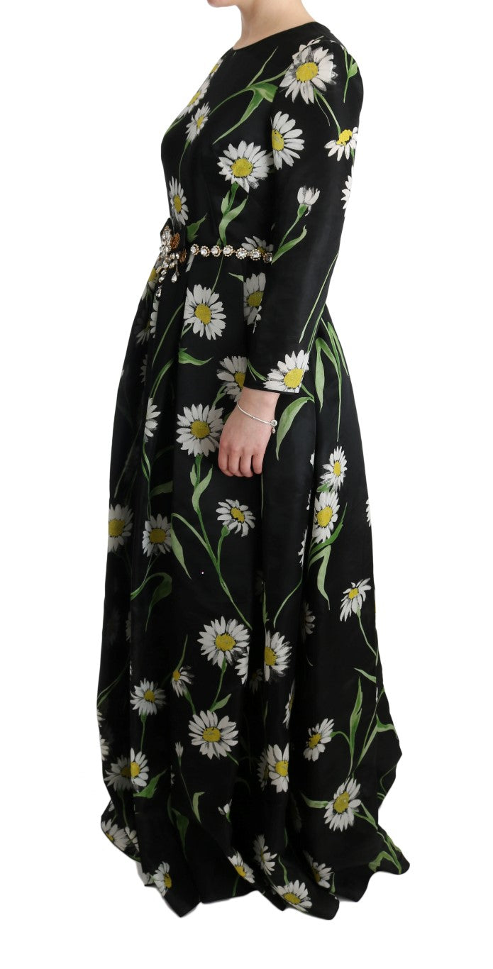 Dolce & Gabbana Long maxi dress with sunflower print in silk, multicolor-2