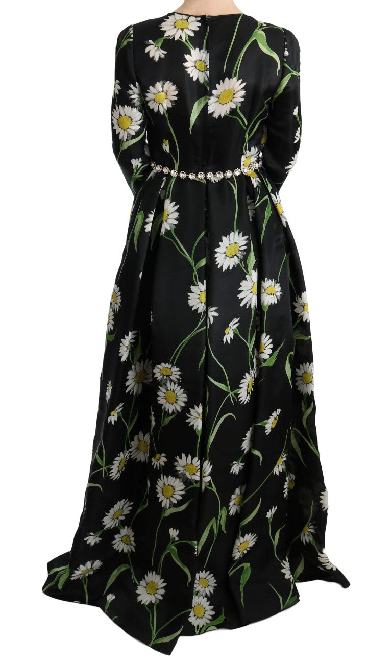 Dolce & Gabbana Long maxi dress with sunflower print in silk, multicolor-3
