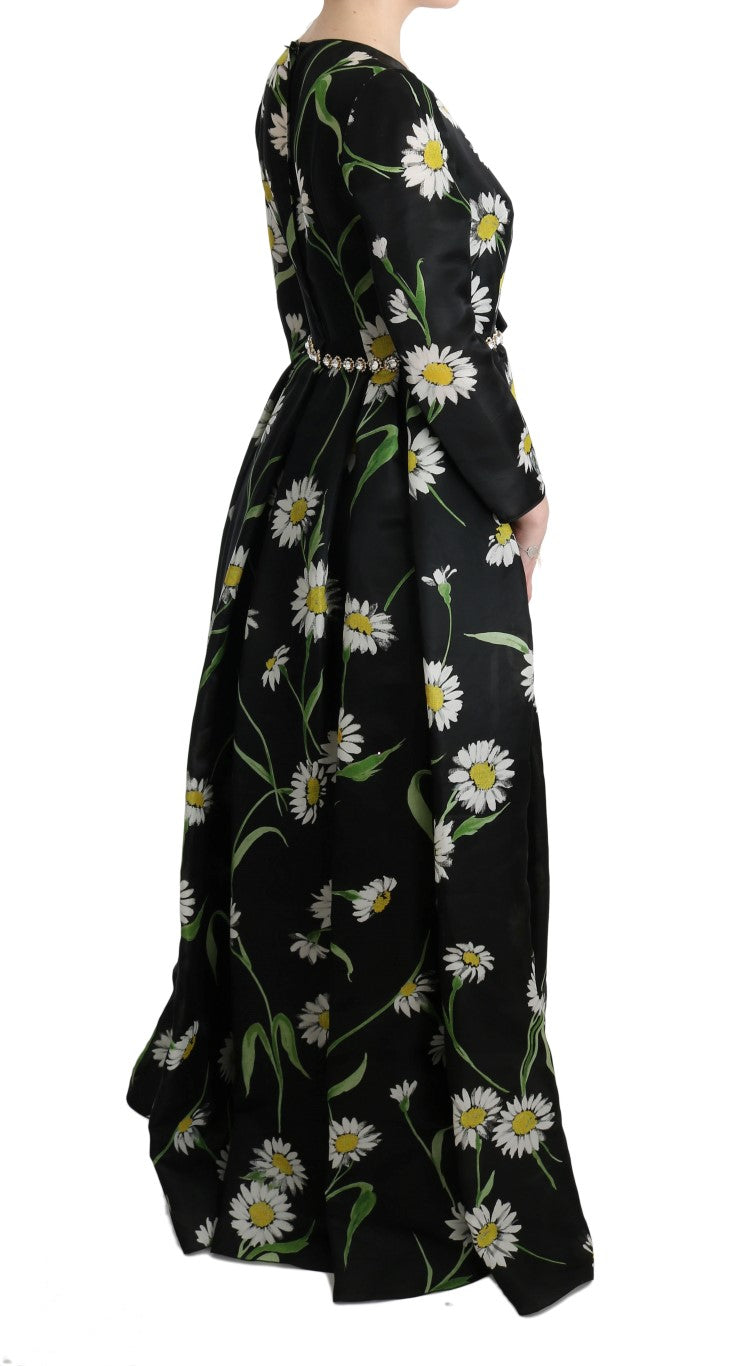 Dolce & Gabbana Long maxi dress with sunflower print in silk, multicolor-4