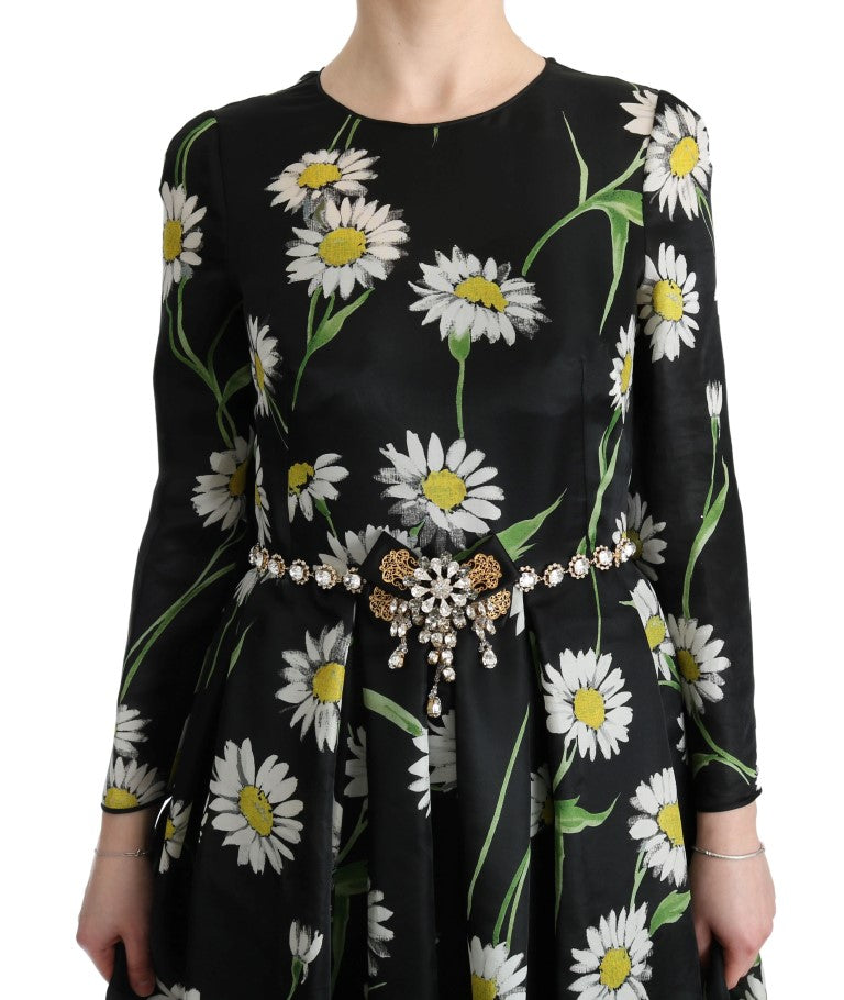 Dolce & Gabbana Long maxi dress with sunflower print in silk, multicolor-5