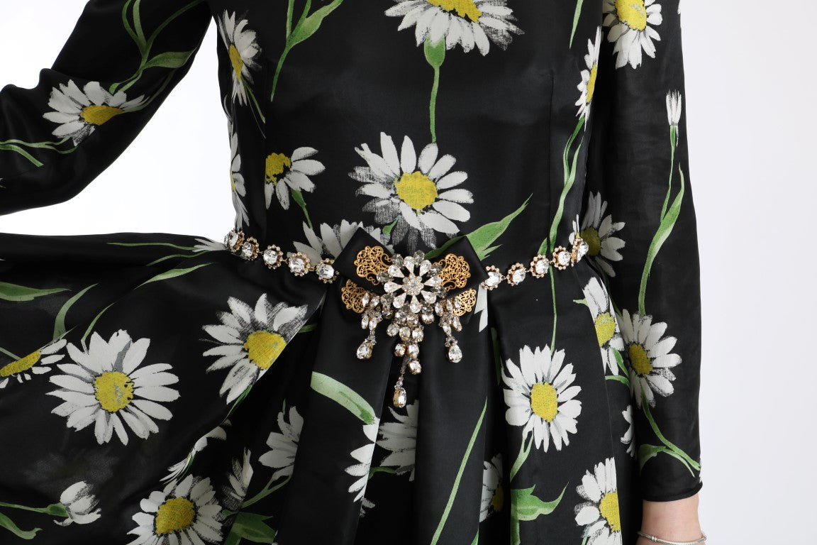 Dolce & Gabbana Long maxi dress with sunflower print in silk, multicolor-6