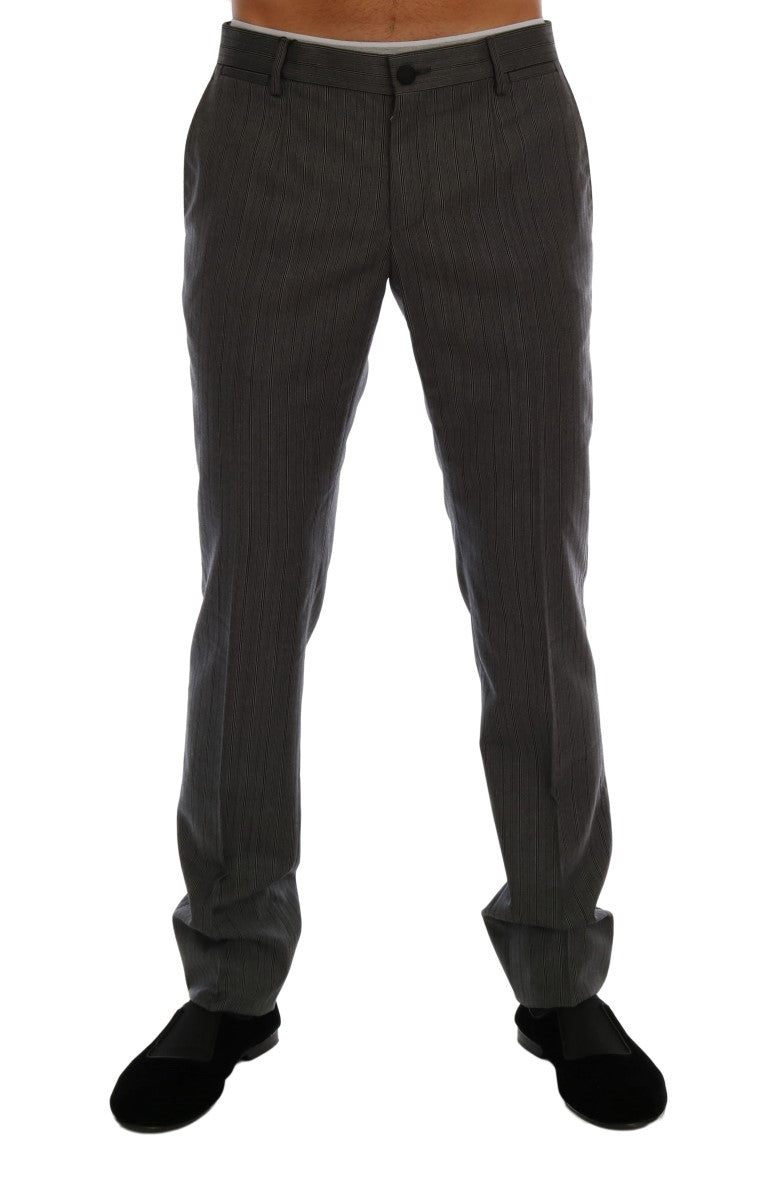 Dolce & Gabbana grey striped formal wool trousers-1