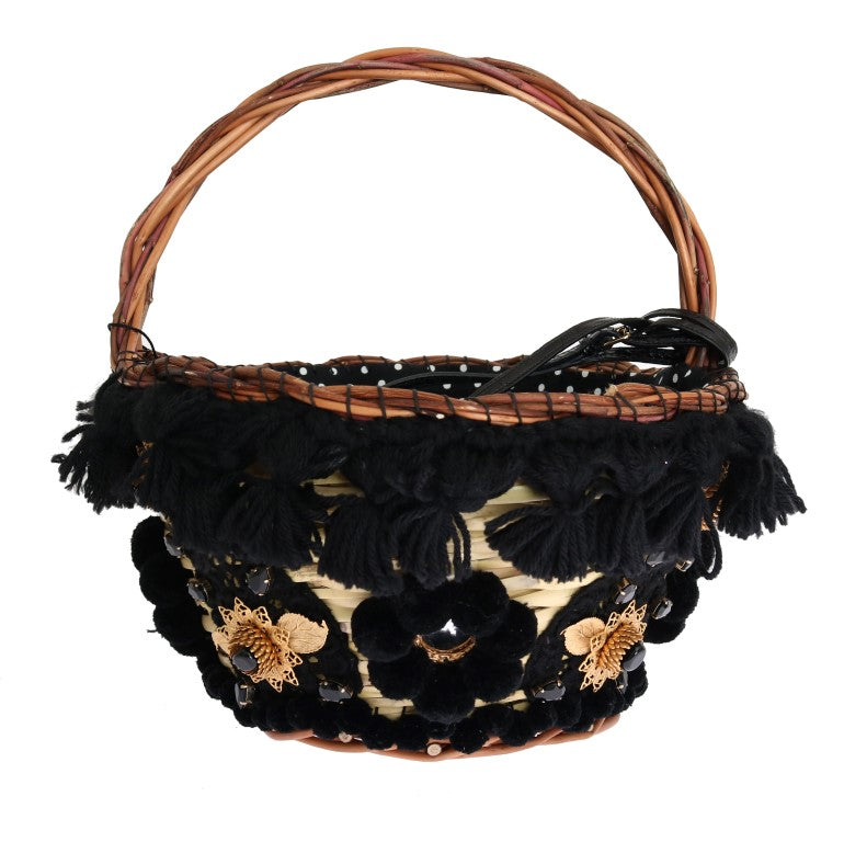 Dolce & Gabbana Beige Straw Snakeskin Pom Pom Crystal AGNESE Bag-3