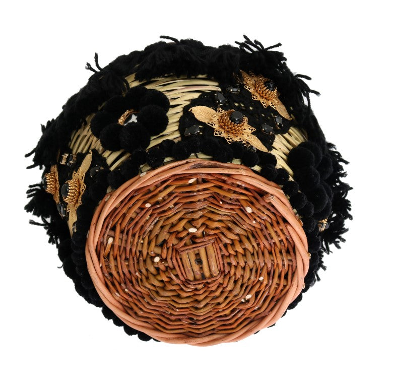 Dolce & Gabbana Beige Straw Snakeskin Pom Pom Crystal AGNESE Bag-4